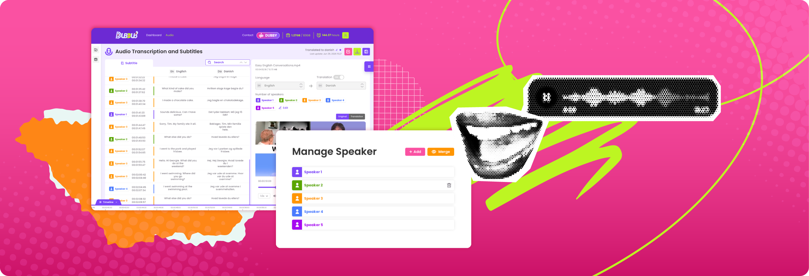Accurate speaker identification for speaker tagging or diarization. Record Who-said-what, and when?