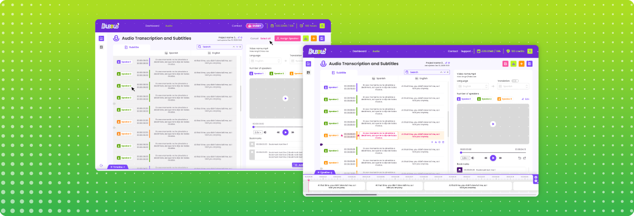 Transcription pipeline comparing Rev human verified captions with DUB-DUB automated subtitle and translation workflow